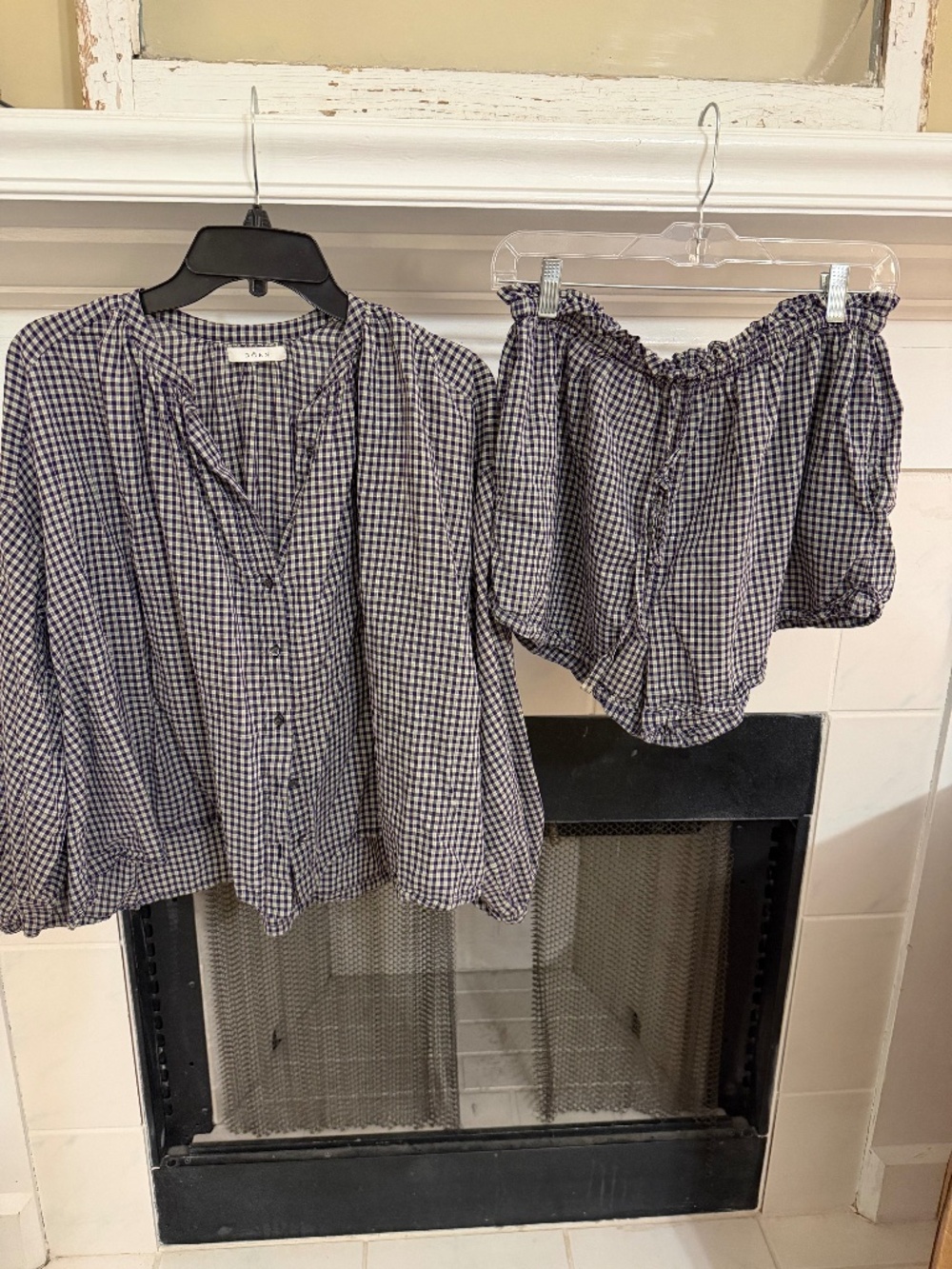 DÔEN Gingham Blouse & Ruffle Shorts Matching Set – Size M